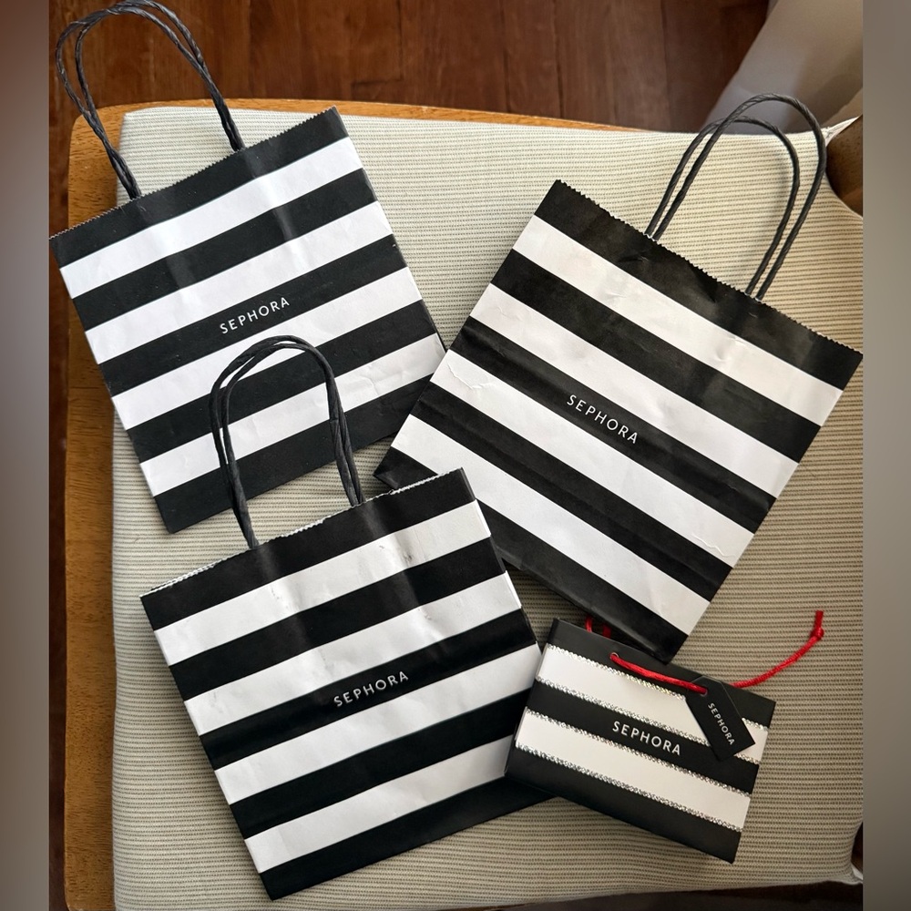 1 Sephora Gift Card holder & 3 small StripedShopping Bags